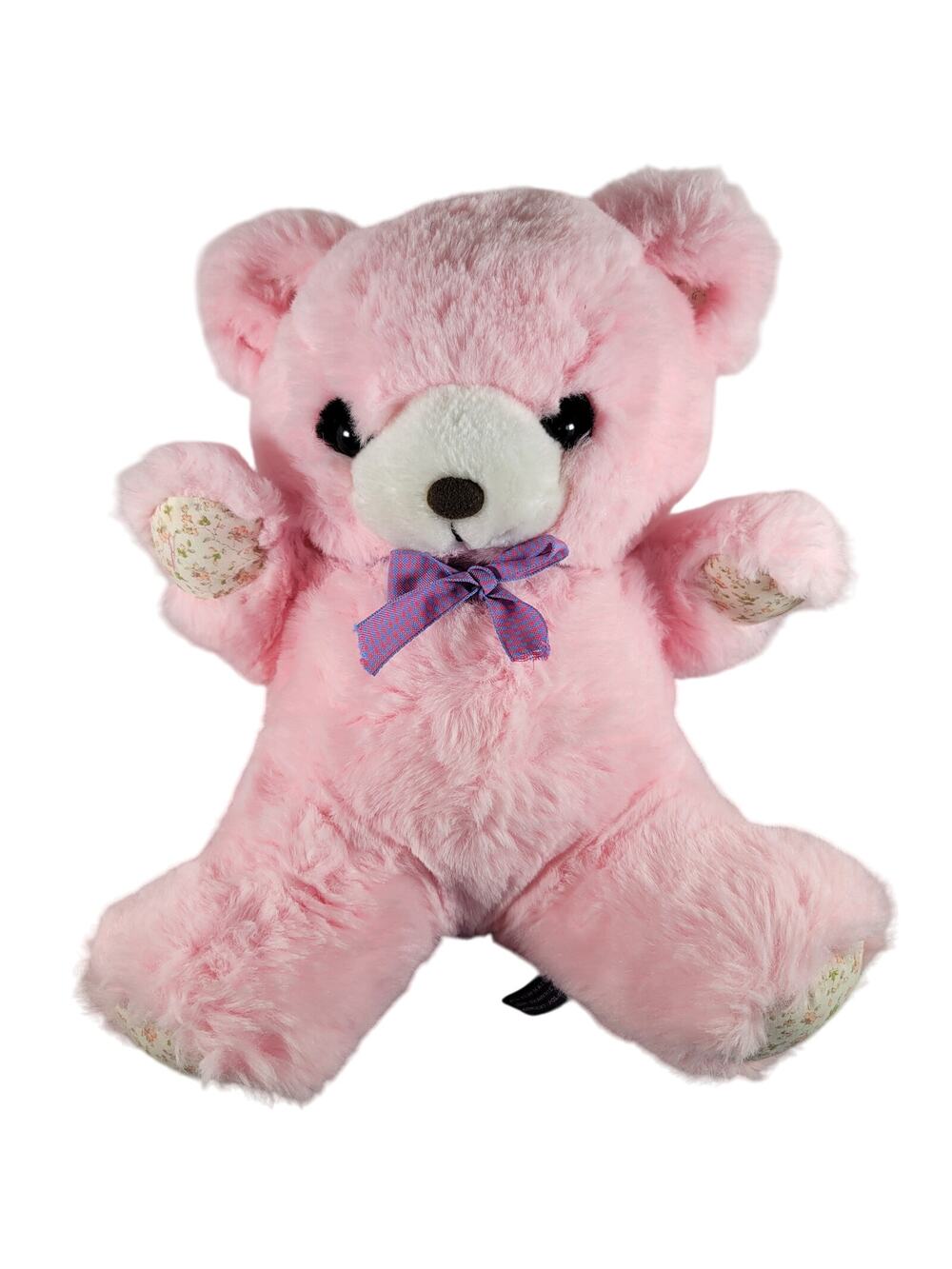Pink Plush Teddy Bear Vintage 1988 Moonbeam Toys 12" Floral Paws Bow Korea